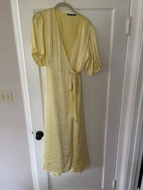 Zara Pale Yellow Wrap Midi Dress